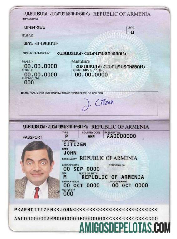 Passaporte Armênia exemplo